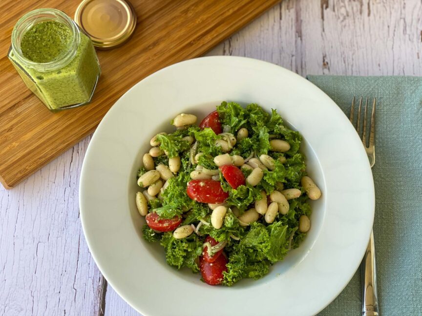 Kale Cannellini Salad with Arugula Mint Pesto