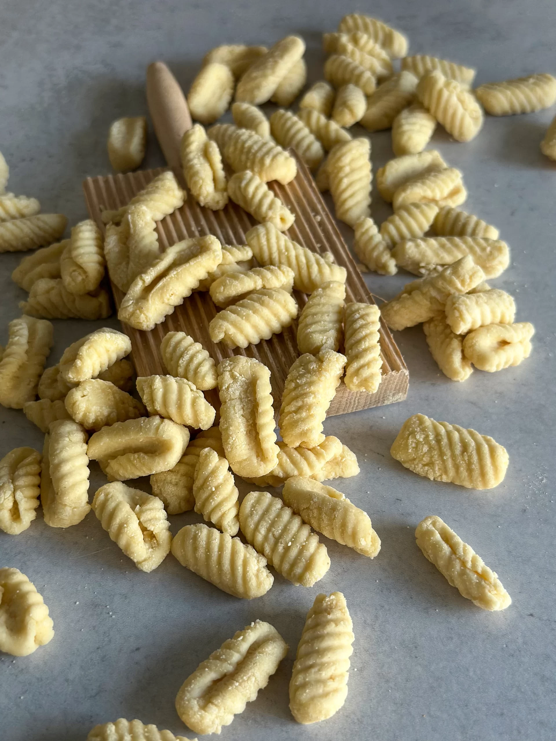 Cavatelli on a gnocchi board close view