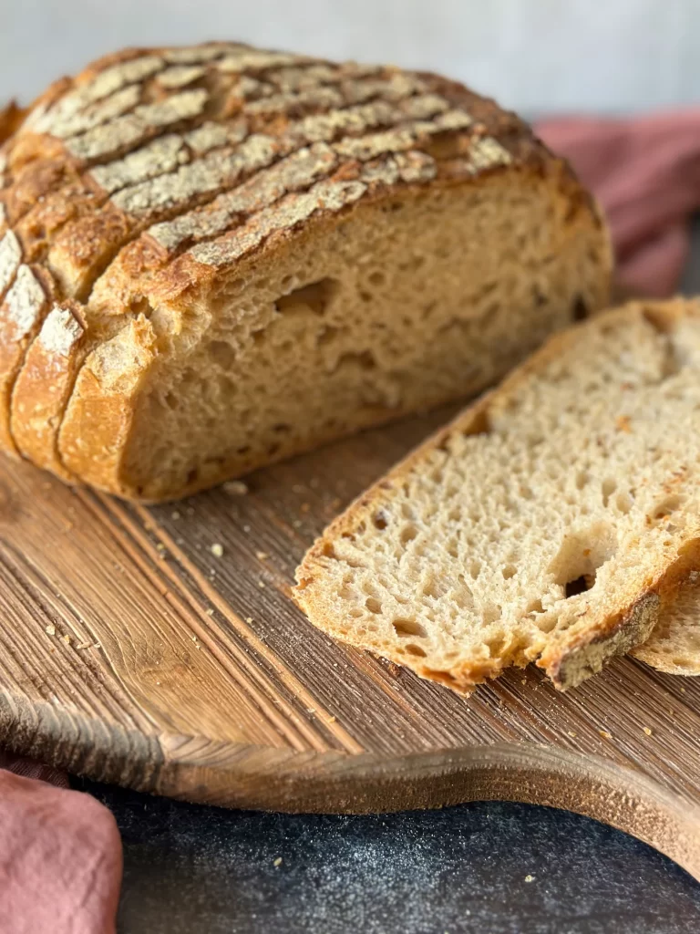 Bread slices on a wood board